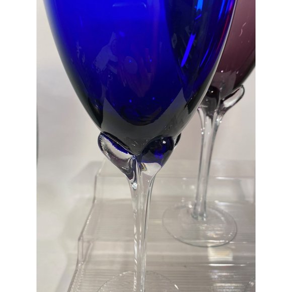 Tall Set 3 Handblown Crystal Wine Glasses/Cobalt Blue, Ruby Red, Purple Grape/ - Picture 4 of 6